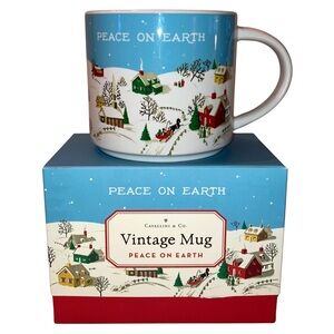 NIB Cavallini & Co Whimsical Blue and White Christmas Winter Retro Vintage Mug